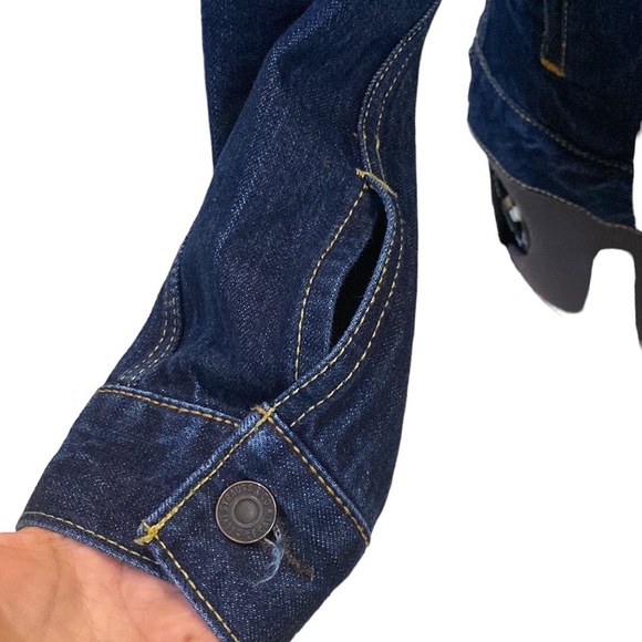 Levi’s Denim Trucker Jacket Dark Wash Long Sleeves Button Down Mock Neck - Picture 5 of 13